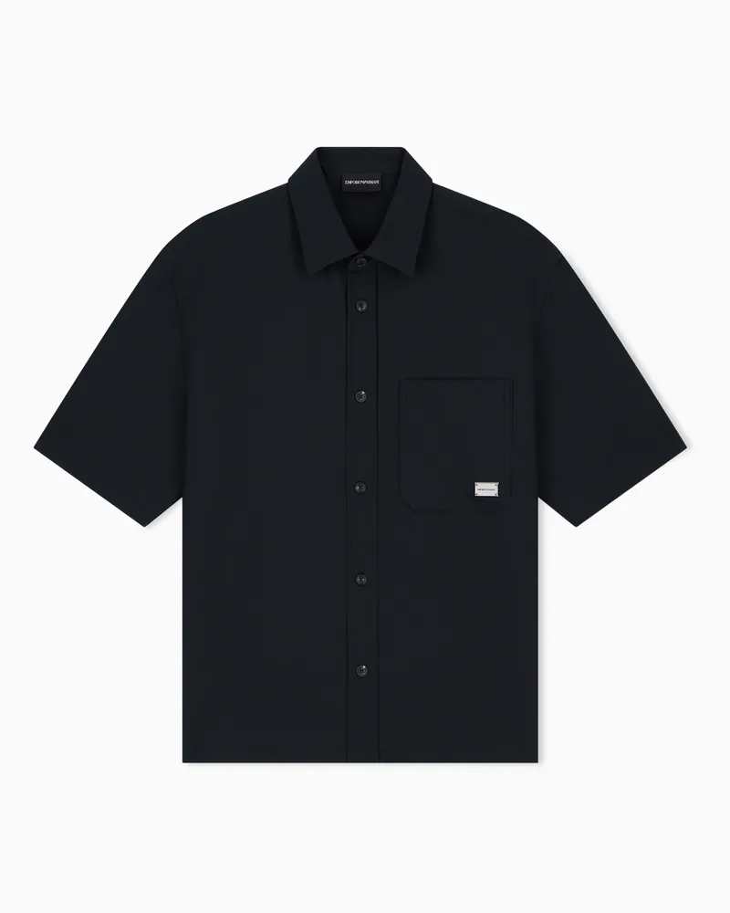 Emporio Armani Camicia in seersucker con imbottitura in piuma Blu