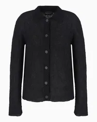 Emporio Armani OFFICIAL STORE Cardigan Collo Polo In Alpaca Motivo Check Nero