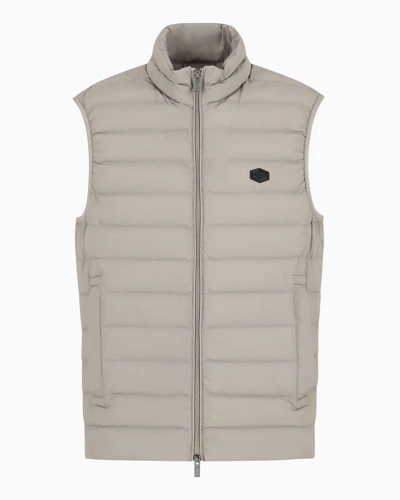 Emporio Armani Piumino full zip smanicato in nylon trapuntato con patch logo aquila Beige