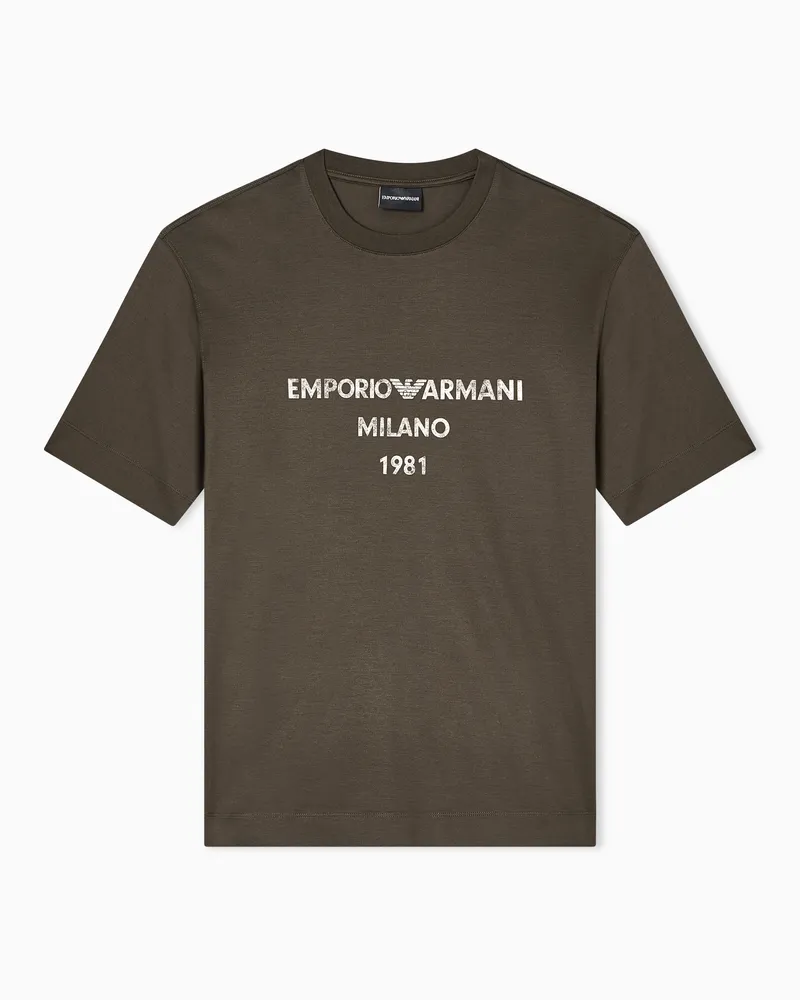 Emporio Armani T-shirt in lyocell con stampa logo effetto vintage ASV Marrone