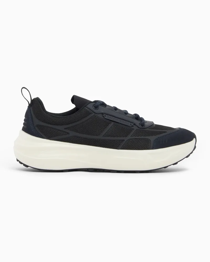 Emporio Armani Sneakers stringate in mesh e camoscio con suola in gomma Blu