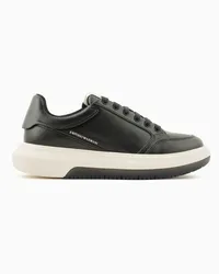 Emporio Armani OFFICIAL STORE Sneakers In Pelle Martellata Con Logo Laterale Blu