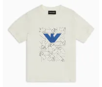 Emporio Armani OFFICIAL STORE T-shirt Comfort Fit In Jersey Con Stampa Aquile Geometriche Ea Crew Blu