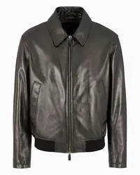 Emporio Armani OFFICIAL STORE Blouson In Nappa Di Agnello Plongé Semi Vegetale Nero