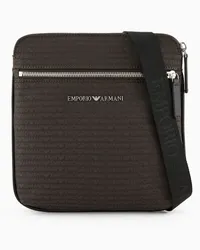 Emporio Armani OFFICIAL STORE Tracolla Piatta In Nylon Jacquard Logo Lettering All Over Militare