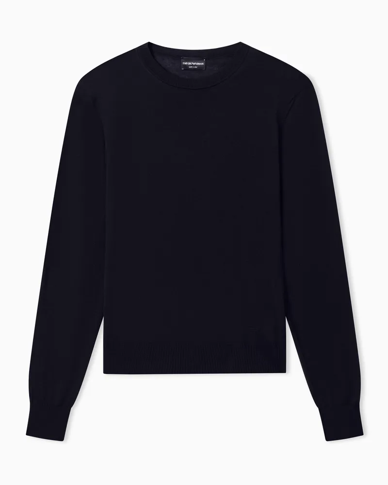 Emporio Armani Pullover Essential girocollo in lana vergine Blu