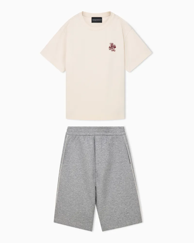 Emporio Armani Completo t-shirt e bermuda in jersey di cotone con logo Grigio
