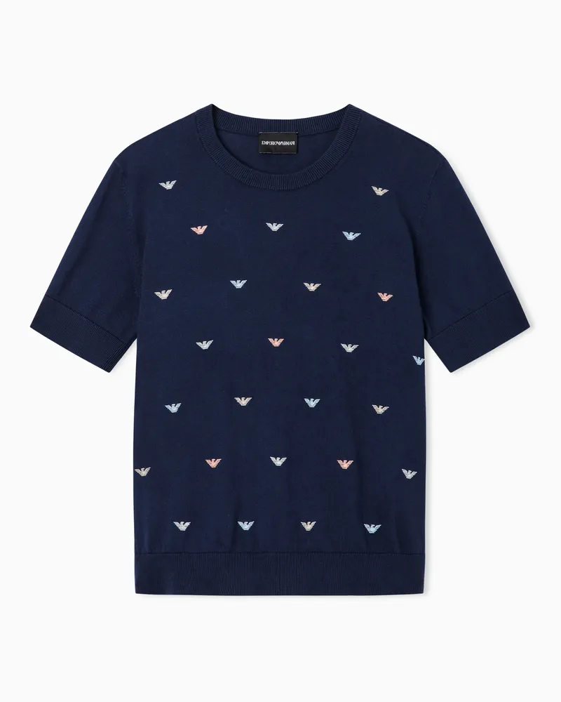 Emporio Armani Maglia con ricamo micro aquile all over Blu