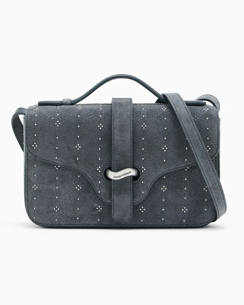Emporio Armani Borsa top handle in crosta trapuntata con borchie Blu