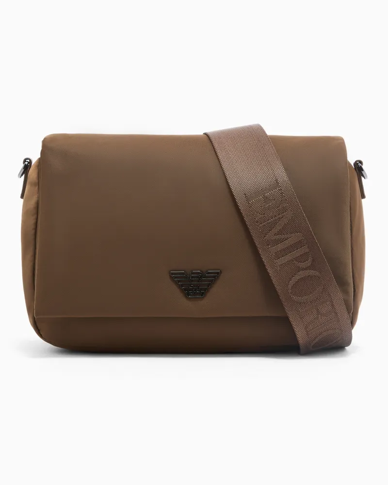 Emporio Armani Borsa a tracolla con patta in nylon riciclato ASV Marrone
