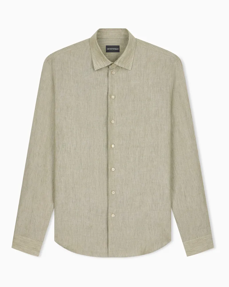 Emporio Armani Camicia in puro lino Marrone