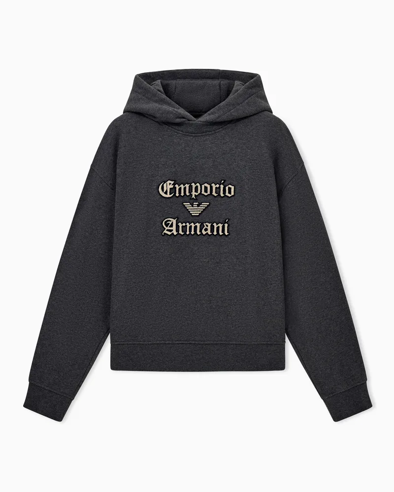 Emporio Armani Felpa con cappuccio in jersey french terry con ricamo logo soft touch Grigio