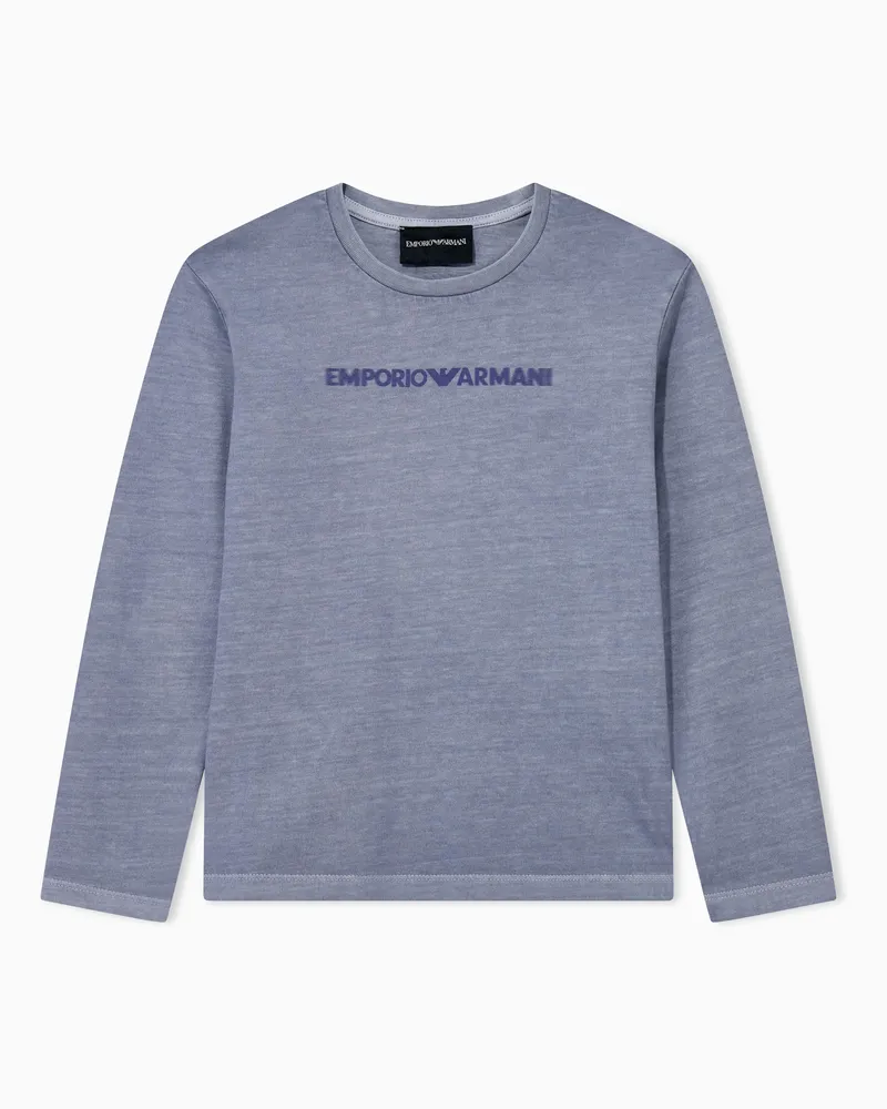 Emporio Armani T-shirt girocollo in jersey di cotone delavé con logo Azzurro