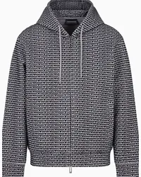 Emporio Armani OFFICIAL STORE Felpa Con Zip E Cappuccio In Double Jersey Lettering Flock All Over Grigio