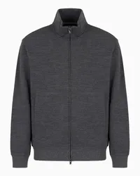 Emporio Armani OFFICIAL STORE Cardigan Full Zip In Jersey Misto Lana Vergine Travel Essential Grigio