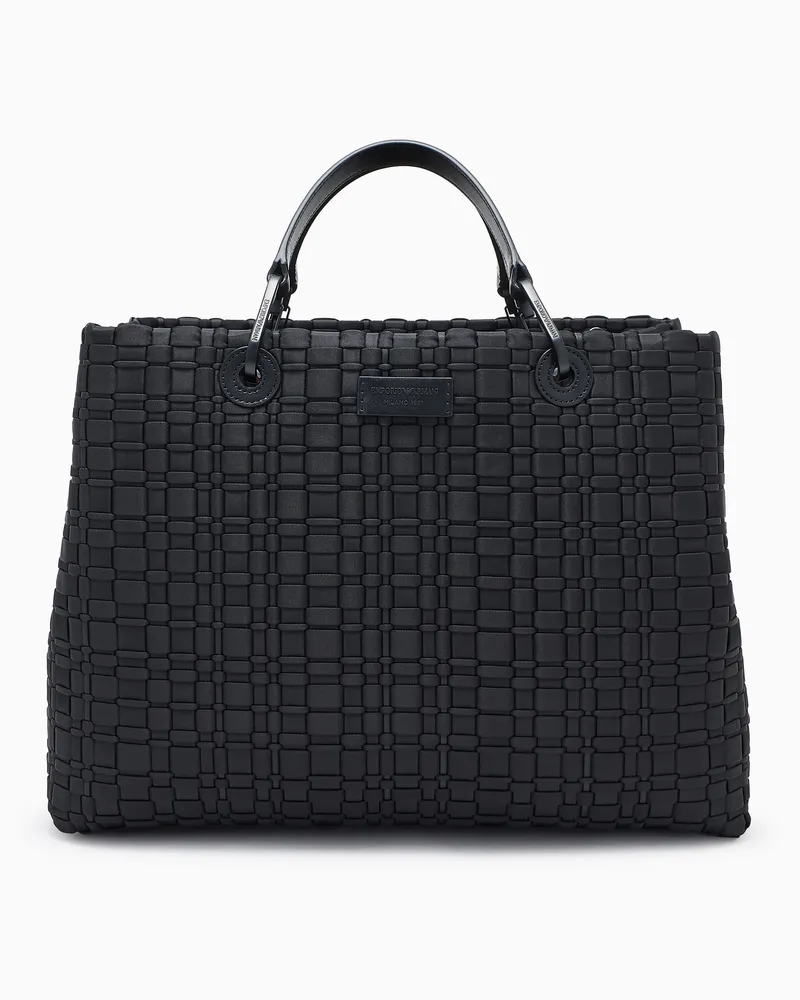 Emporio Armani Shopper media MyEA in nylon intrecciato Nero