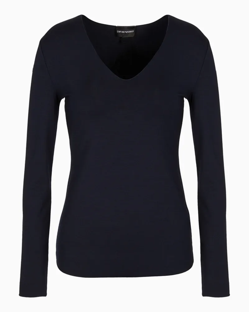 Emporio Armani Maglia scollo a V in jersey stretch Blu