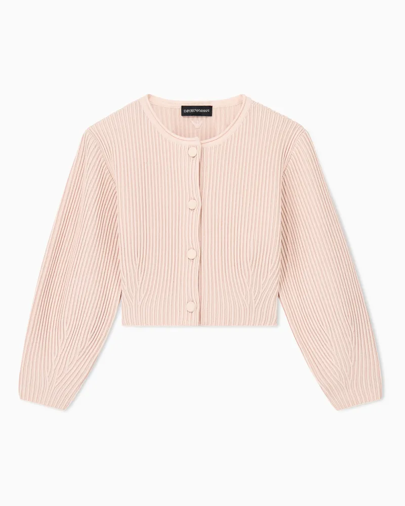 Emporio Armani Cardigan corto in viscosa con lavorazione a costine Rosa