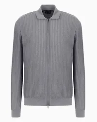 Emporio Armani OFFICIAL STORE Cardigan Con Zip In Lana Vergine Effetto Intercosta Travel Essential Grigio