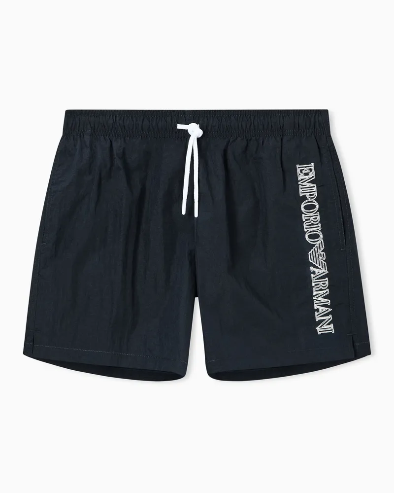 Emporio Armani Costume shorts ricamo logo impunturato Blu
