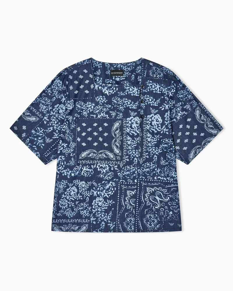 Emporio Armani Blusa in chambray stampa bandana Blu