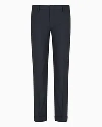 Emporio Armani OFFICIAL STORE Pantaloni Chino In Tessuto Micro Operato Con Risvolto Blu