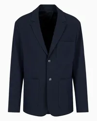 Emporio Armani OFFICIAL STORE Giacca Monopetto In Tessuto Compatto Con Finish Laniero Blu