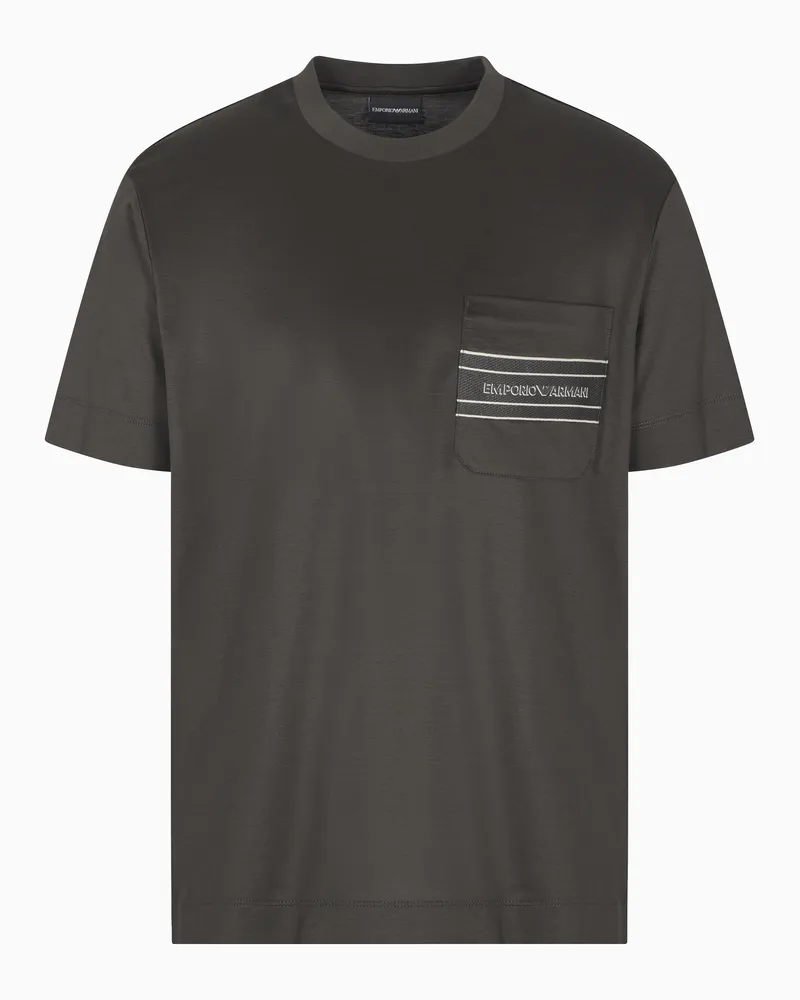 Emporio Armani T-shirt in jersey misto lyocell con tasca e logo effetto 3D Marrone