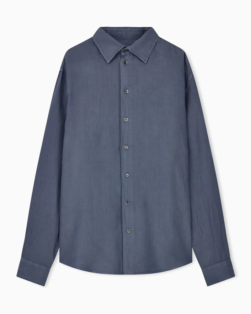 Emporio Armani Camicia collo francese in lino tinto capo Azzurro