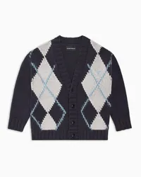 Emporio Armani OFFICIAL STORE Cardigan Scollo V Con Maxi Motivo Rombi Blu