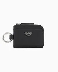 Emporio Armani OFFICIAL STORE Portfoglio Compatto Con Moschettone In Pelle Rigenerata Saffiano Placchetta Aquila Asv Nero