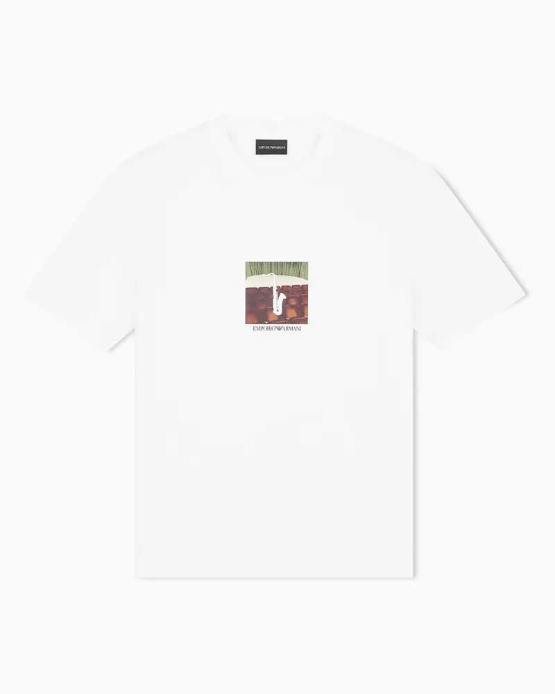 Emporio Armani T-shirt in jersey misto lyocell stampa strumento musicale Bianco