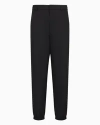 Emporio Armani OFFICIAL STORE Pantaloni Con Fondo Elastico In Nylon Jacquard Logo Lettering All Over Nero