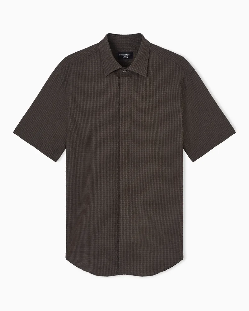 Emporio Armani Camicia a maniche corte in seersucker tecnico Icon Beige