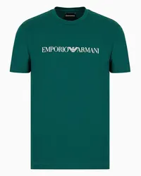 Emporio Armani OFFICIAL STORE T-shirt In Jersey Pima Con Stampa Logo Verde