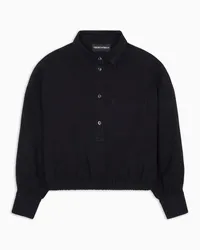 Emporio Armani OFFICIAL STORE Camicia In Misto Lana Con Abbottonatura Parziale E Fondo Elastico Blu