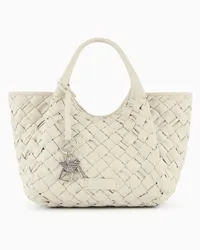 Emporio Armani OFFICIAL STORE Shopper Intrecciata Effetto Nappa Con Charm Logo Azzurro