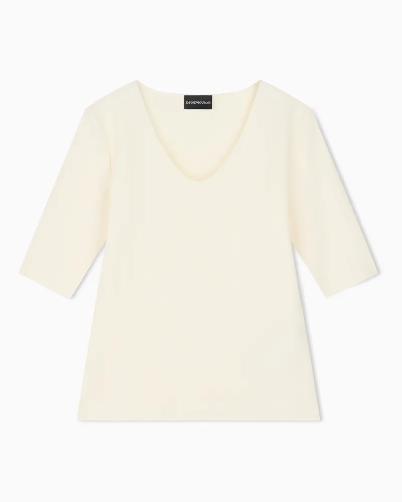 Emporio Armani Maglietta in jersey jacquard con motivo chevron a rilievo Bianco