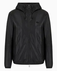 Emporio Armani OFFICIAL STORE Blouson Full Zip Con Cappuccio In Nappa Di Agnello Semianilina Nero