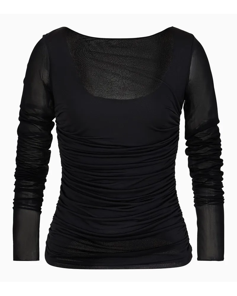 Emporio Armani OFFICIAL STORE Maglia In Jersey Chiffon Drappeggiato Nero