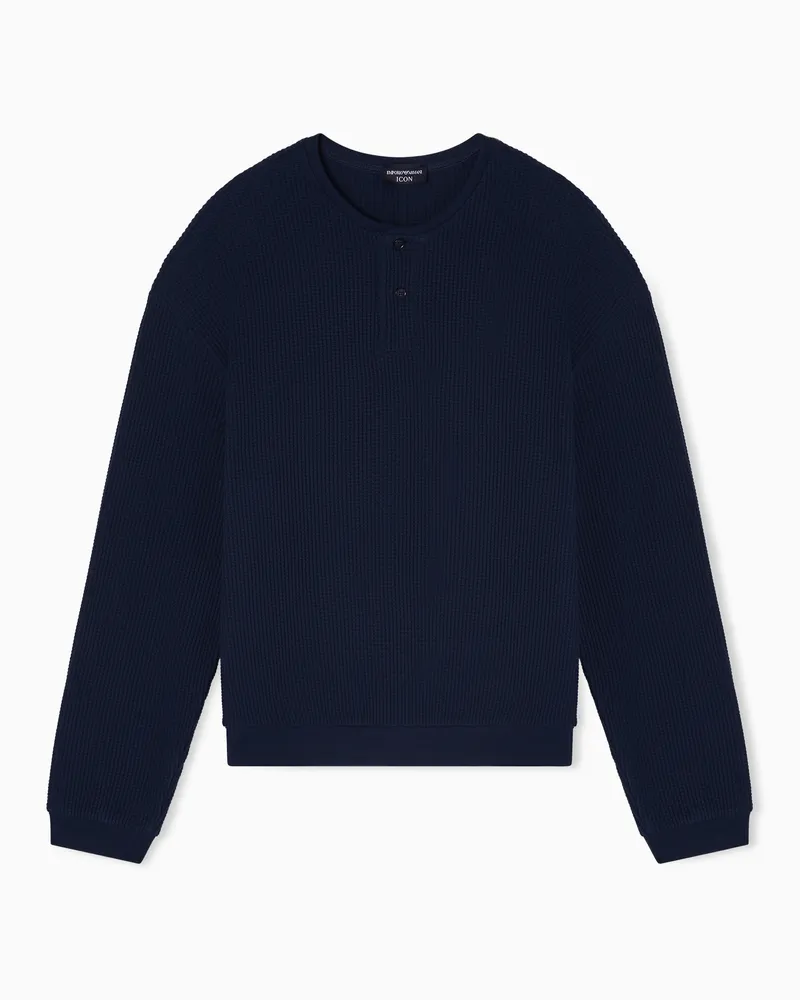 Emporio Armani Felpa collo serafino in jersey stitch Icon Blu