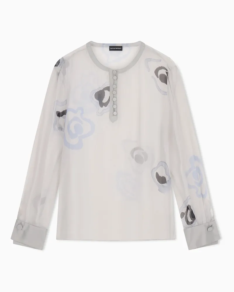 Emporio Armani Blusa in chiffon di seta stampa floreale effetto acquarello Fantasia