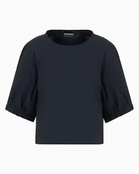 Emporio Armani OFFICIAL STORE Blusa A Maniche Corte In Popeline Con Lembi Annodabili Blu