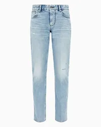 Emporio Armani OFFICIAL STORE Jeans J06 Slim Fit In Denim Stretch Stone Wash Con Rotture Blu