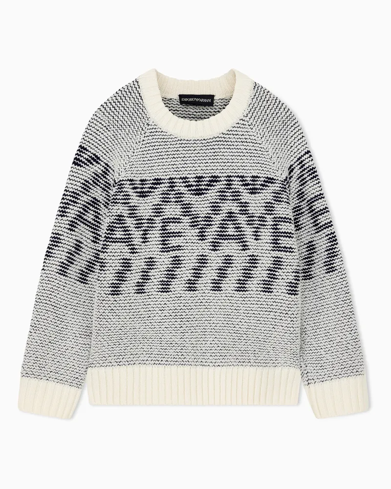 Emporio Armani Pullover girocollo in misto lana con fantasia geometrica Blu
