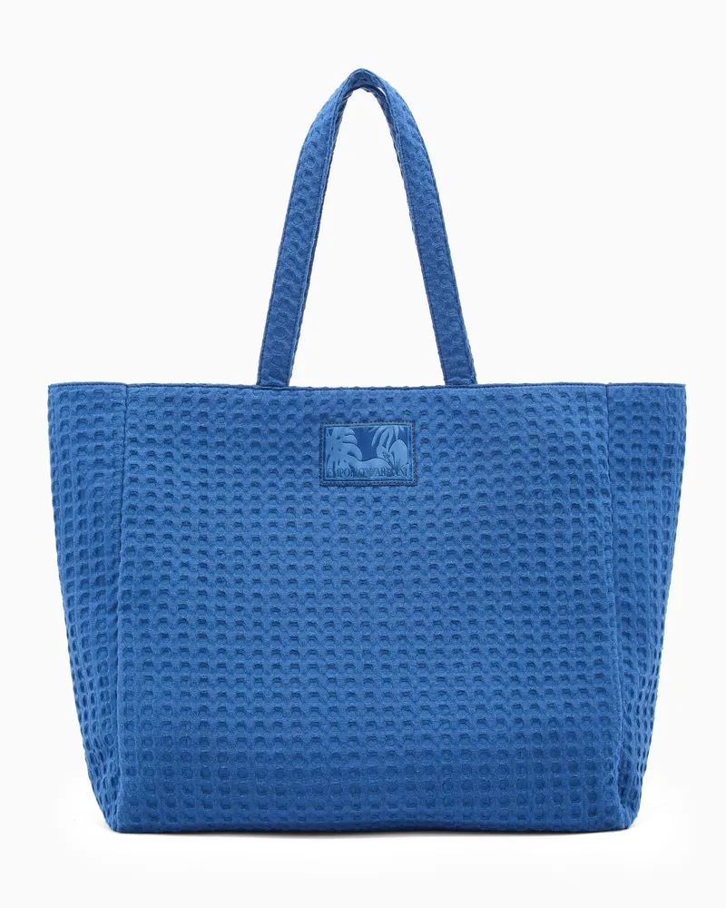 Emporio Armani Shopper beachwear in tessuto waffle Blu