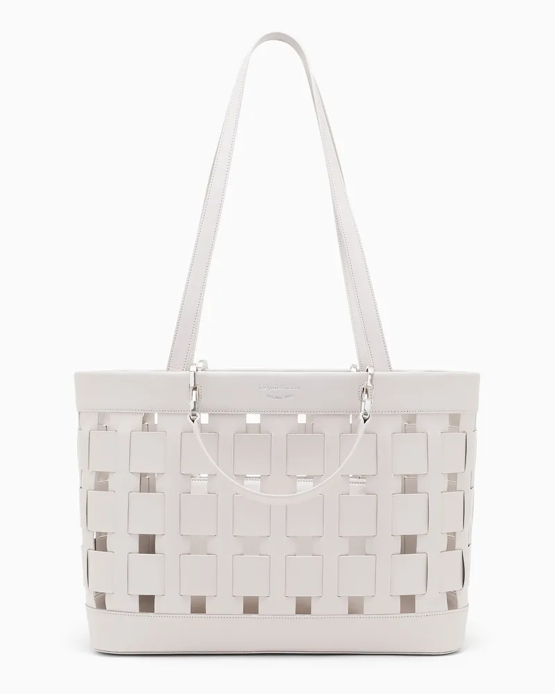 Emporio Armani Shopping bag con intreccio largo e pochette rimovibile Grigio