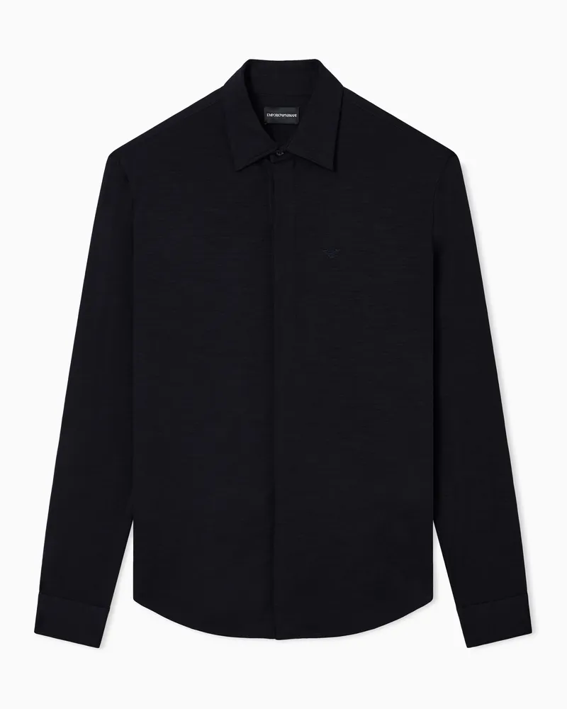 Emporio Armani Camicia in jersey fiammato di lana Blu