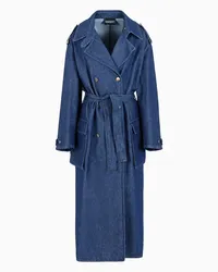 Emporio Armani OFFICIAL STORE Trench Doppiopetto In Denim 11 Oz Con Passante In Pelle Logata Denim