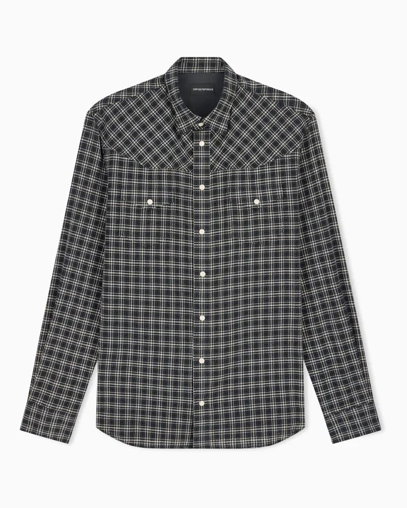 Emporio Armani Camicia regular fit in flanella a quadri con taschini Fantasia